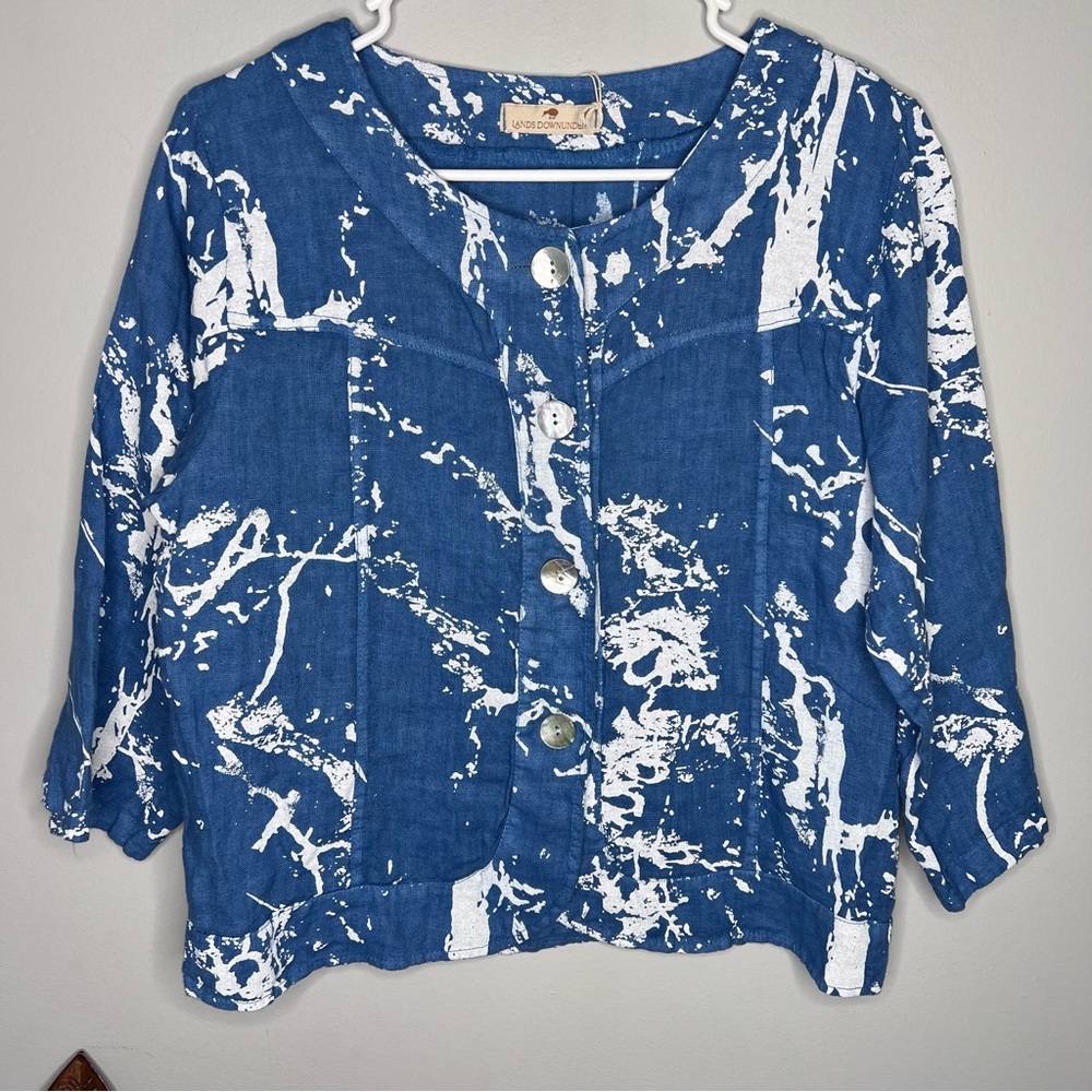 Lands Downunder Blue White Tie Dye Cardigan Button Down Shirt D8